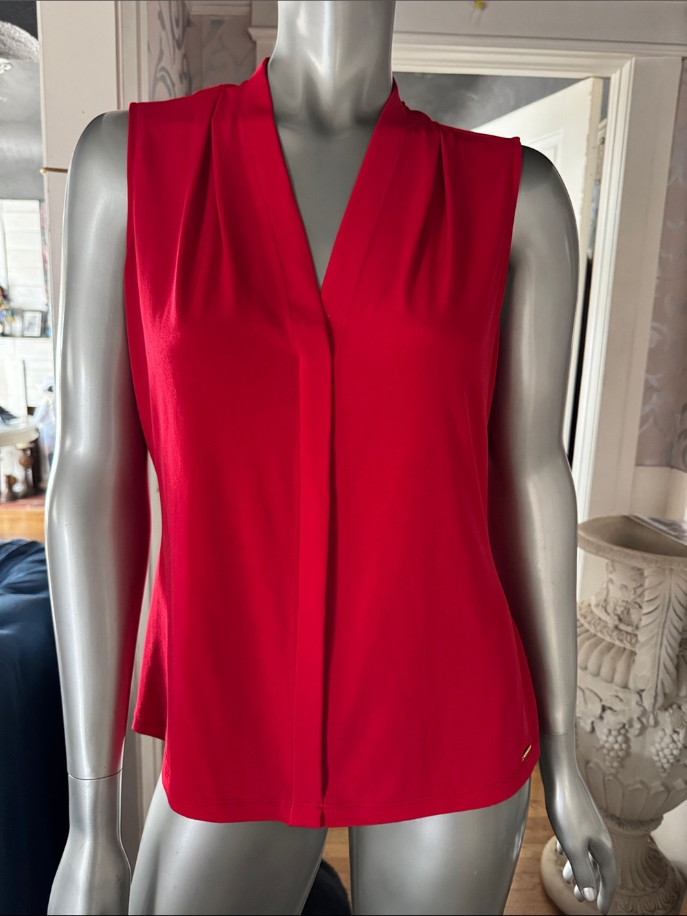 Calvin Klein Gathered V-Neck Sleeveless Top